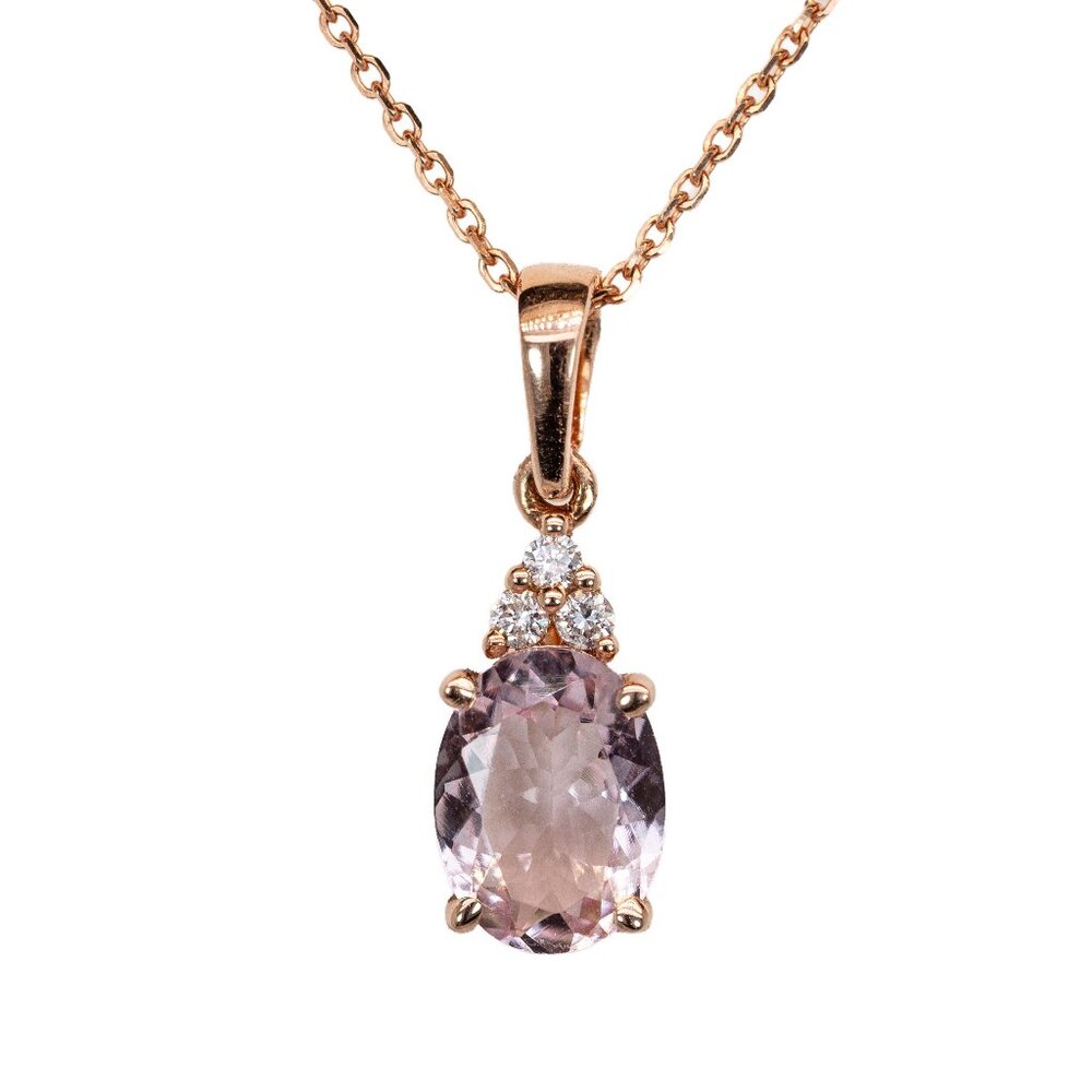 1ct Morganite Pendant in 14K Solid Gold with Natural Diamond Accents